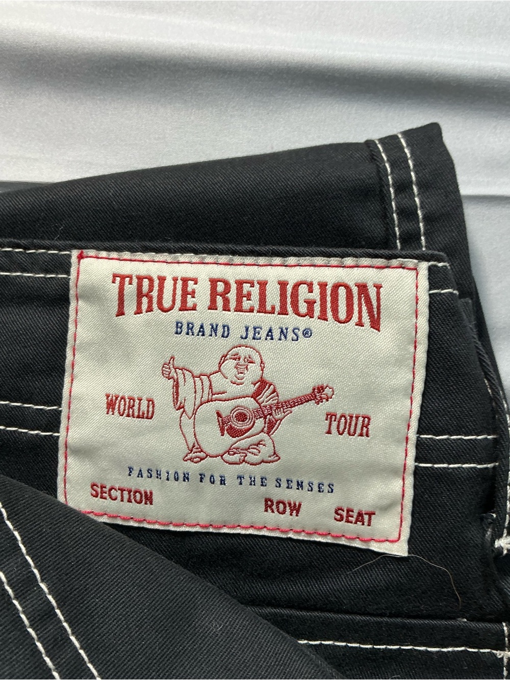 True Religion Men’s Black Slim Straight Jeans with White Contrast Stitching - Picture 14 of 15